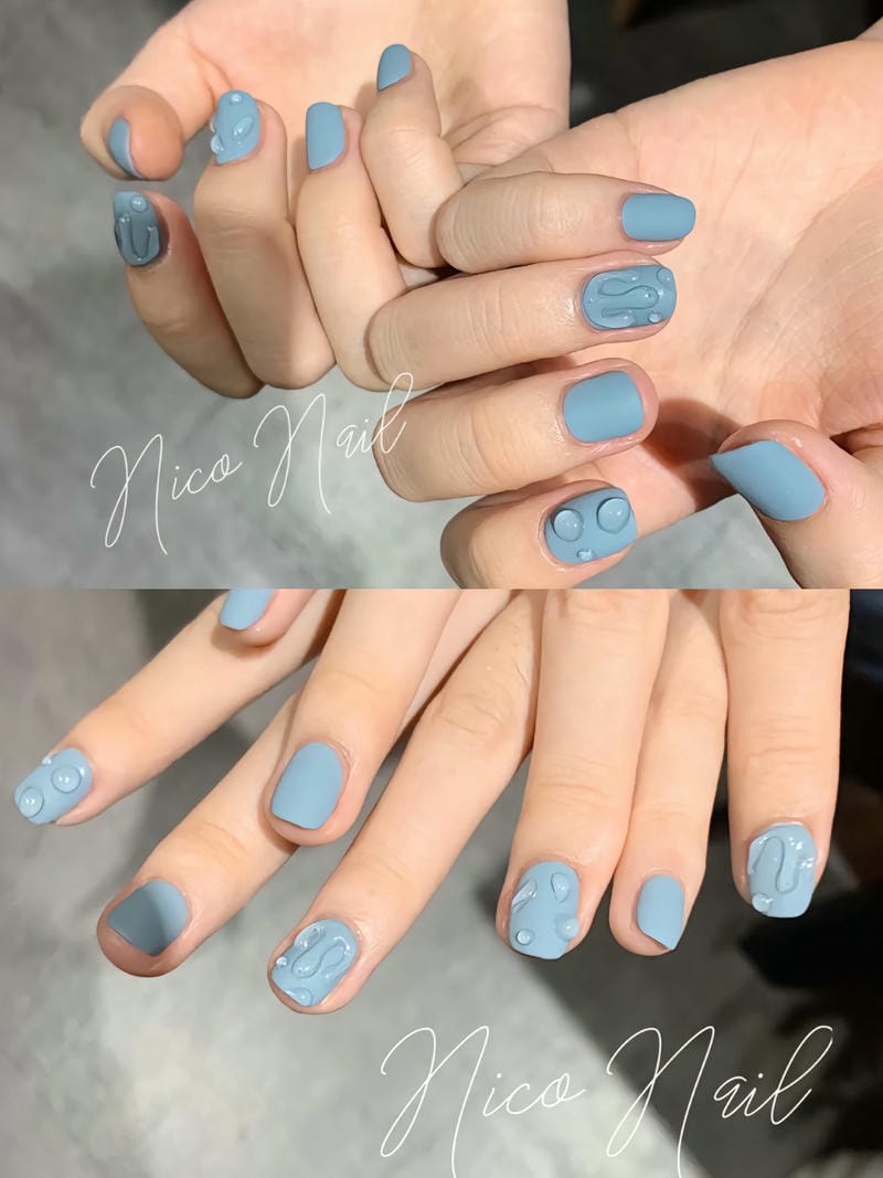 20 mẫu nail nhám cá tính, sang chảnh cho nàng hiện đại 4 Mau Nail Nham Xanh Ket Hop Hieu Ung Giot Nuoc