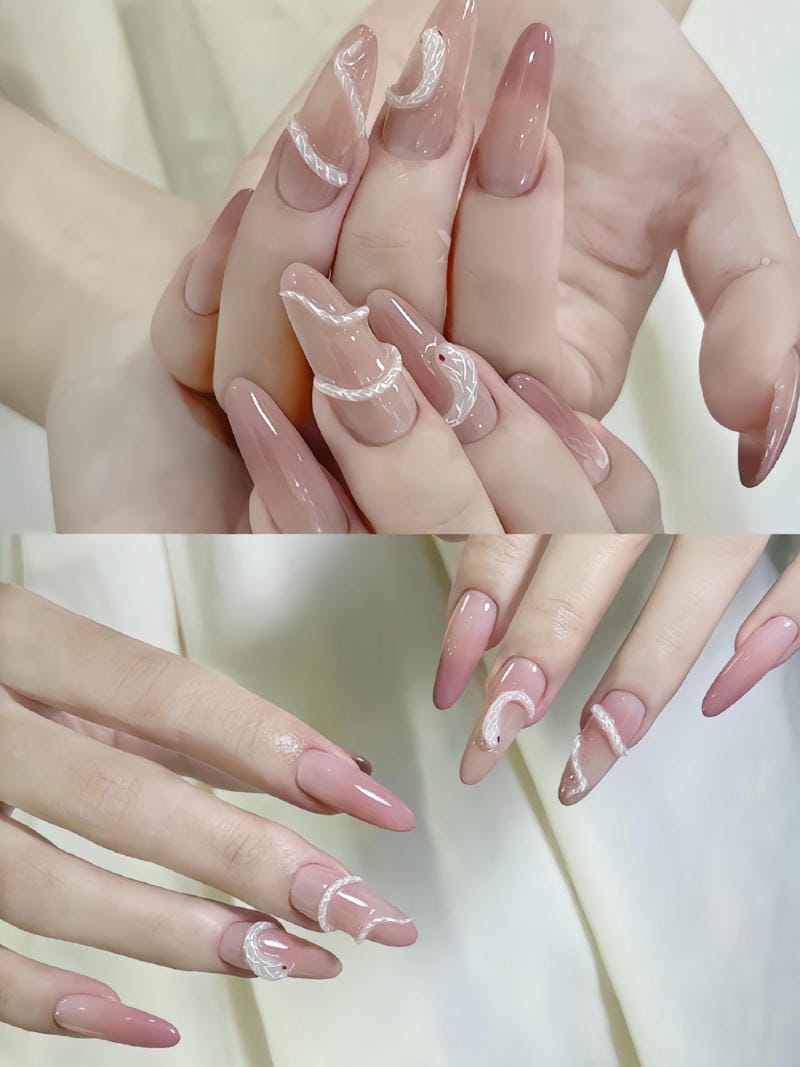 40+ Mẫu Nail Con Rắn Đẹp – Quyến Rũ, Cá Tính Và Thần Bí 9 Mau Nail Ran Noi Mau Hong Thach Xinh Xan (1)