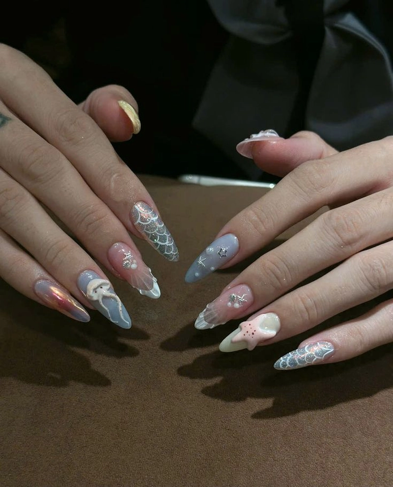 30 Mẫu nail xanh dương pastel nhẹ nhàng cho nàng bánh bèo 8 Nail Xanh Duong 14