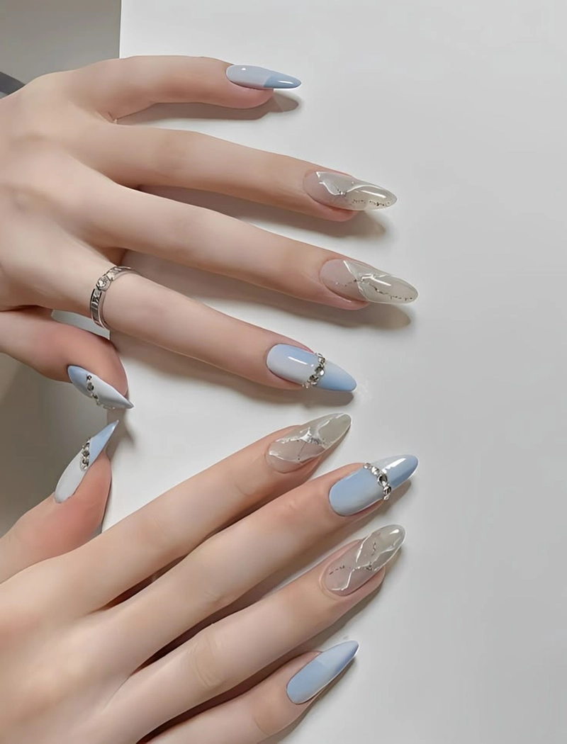 30 Mẫu nail xanh dương pastel nhẹ nhàng cho nàng bánh bèo 15 Nail Xanh Duong 3