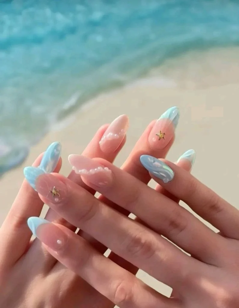 30 Mẫu nail xanh dương pastel nhẹ nhàng cho nàng bánh bèo 21 Nail Xanh Duong 7 795x1024