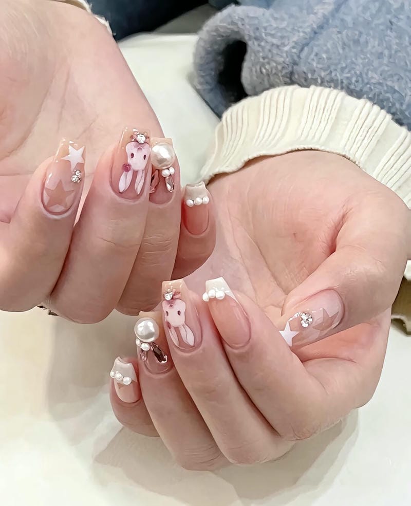 Bộ sưu tập mẫu nail con thỏ dễ thương đáng yêu nhất năm nay Anh Mau Nail Hinh Tho Design Cau Ky Sang Chanh