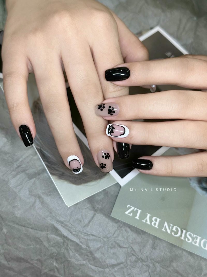 60+ Mẫu Nail Con Mèo Cute Hot Nhất Mau Mong Ve Meo Tone Den Trang Don Gian