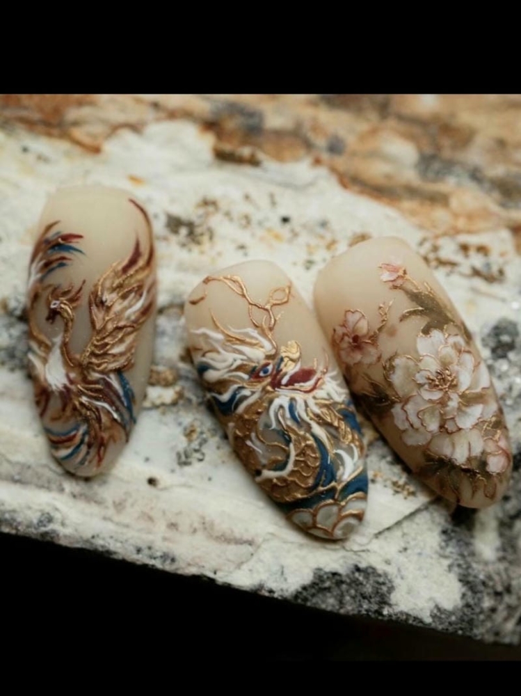 20+ Mẫu nail hình con rồng sang chảnh, độc đáo nhất 4 Mau Nail Con Rong Ket Hop Vien Trang Guong Noi