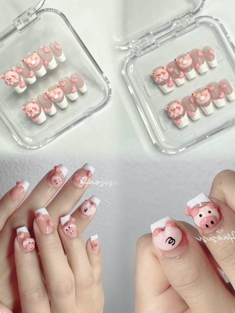 Gợi ý các mẫu nail hình con heo ủn ỉn xinh xắn, đáng yêu 10 Mau Nail Gan Charm Con Heo Ngo Nghinh Dang Yeu