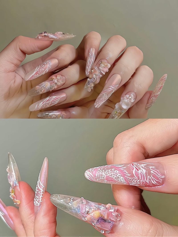 20+ Mẫu nail hình con rồng sang chảnh, độc đáo nhất 10 Mau Nail Hinh Con Rong Ket Hop Dinh Charm Xinh Xan