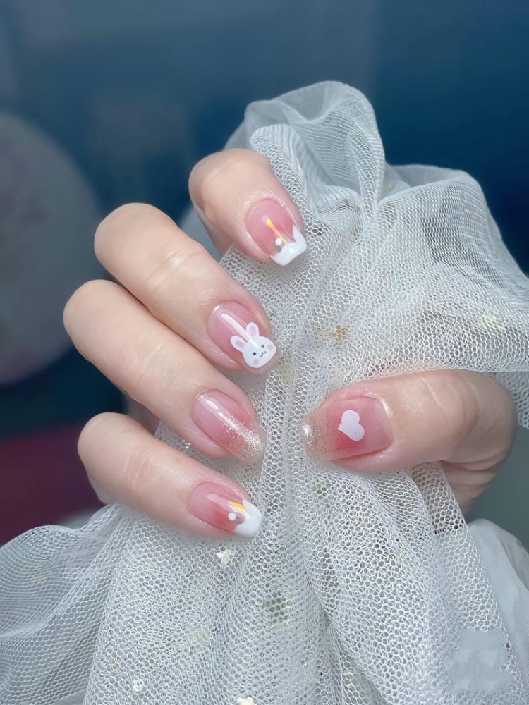 Bộ sưu tập mẫu nail con thỏ dễ thương đáng yêu nhất năm nay Mau Nail Ombre Long Dao Ket Hop Nhu Va Hinh Ve Tho Trang De Thuong