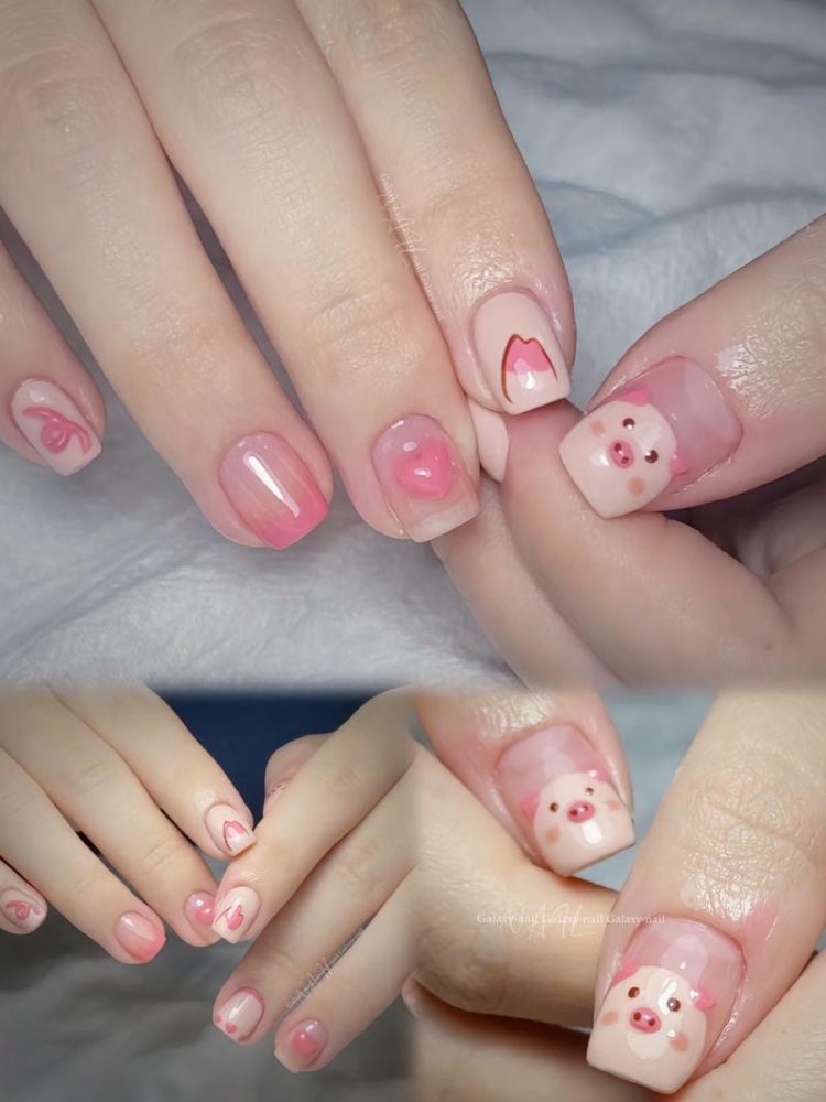 Gợi ý các mẫu nail hình con heo ủn ỉn xinh xắn, đáng yêu 13 Mau Nail Ve Con Heo Dep De Thuong