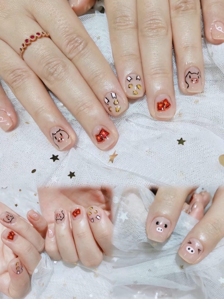 Gợi ý các mẫu nail hình con heo ủn ỉn xinh xắn, đáng yêu 19 Mau Nail Ve Con Heo Don Gian