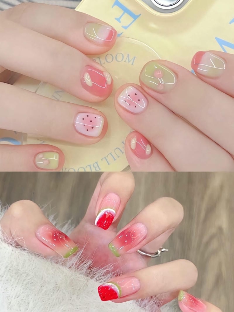 Mẫu Nail Dưa Hấu: Xu Hướng Mùa Hè Tươi Mát, Đáng Yêu 2025 Mau Nail Ve Dua Hau Form Vuong Dai