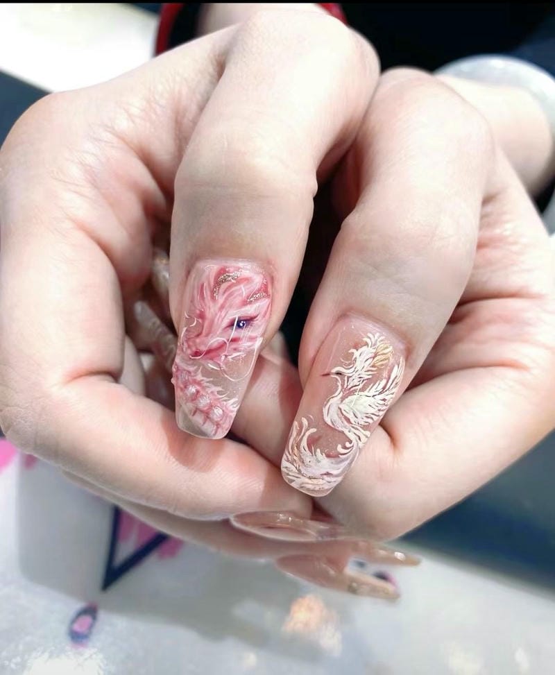 20+ Mẫu nail hình con rồng sang chảnh, độc đáo nhất 16 Mau Nail Ve Hinh Con Rong Tone Hong Xinh Xan