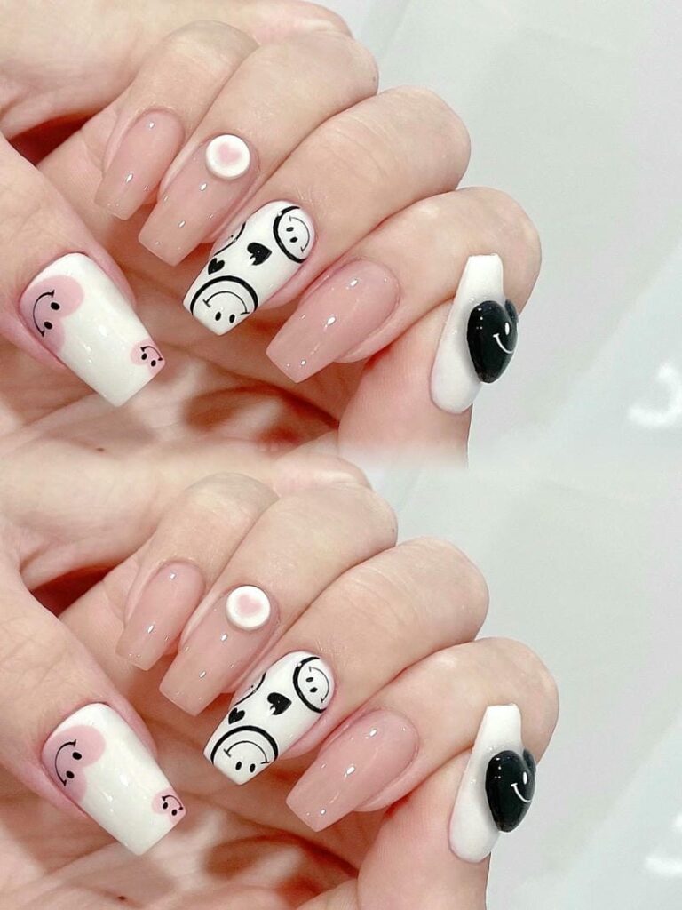 Mẫu nail mặt cười đẹp, dễ thương: Gợi ý hot trend năm 2025 Mau Nail Ve Mat Cuoi Dep 768x1024