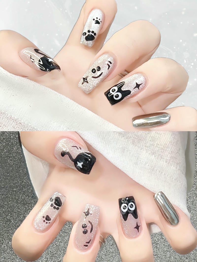 60+ Mẫu Nail Con Mèo Cute Hot Nhất Mau Nail Ve Meo Den Form Vuong Dai