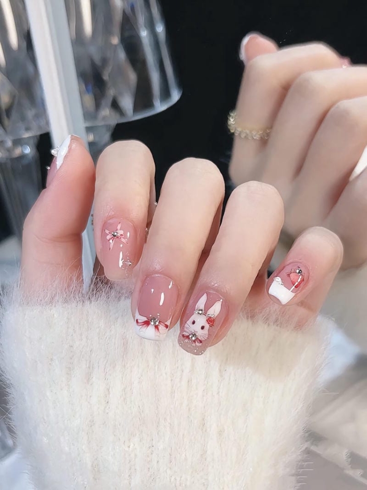 Bộ sưu tập mẫu nail con thỏ dễ thương đáng yêu nhất năm nay Nail Dau Mong Trang Hinh Ve Tho Cung Hoa Tiet No Sieu Tieu Thu