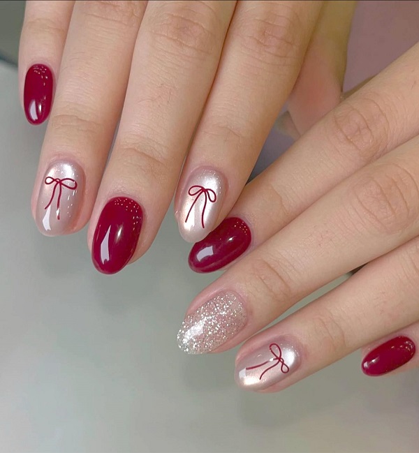 🌺 Mẫu Nail Đỏ Trắng – Sự Kết Hợp “Cháy Phết” Cho Mọi Phong Cách 🌺 12 Nail Do Trang Phoi Da Kim Tuyen Lap Lanh