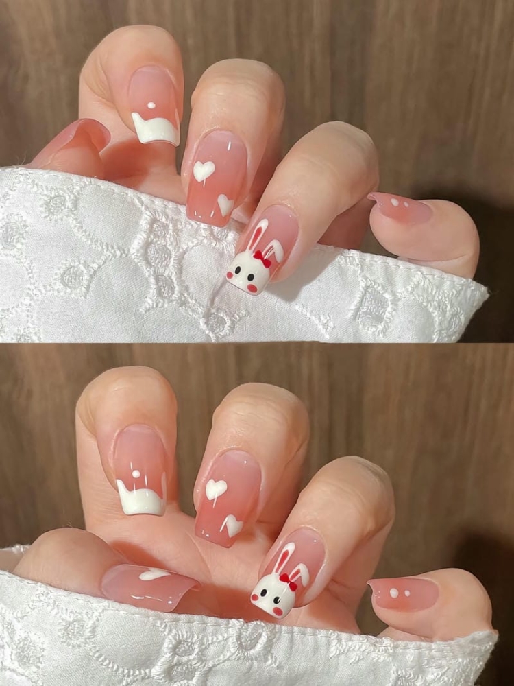 Bộ sưu tập mẫu nail con thỏ dễ thương đáng yêu nhất năm nay Nail Ombre Mau Hong Thach Hinh Ve Tho Trang Don Gian Noi Bat