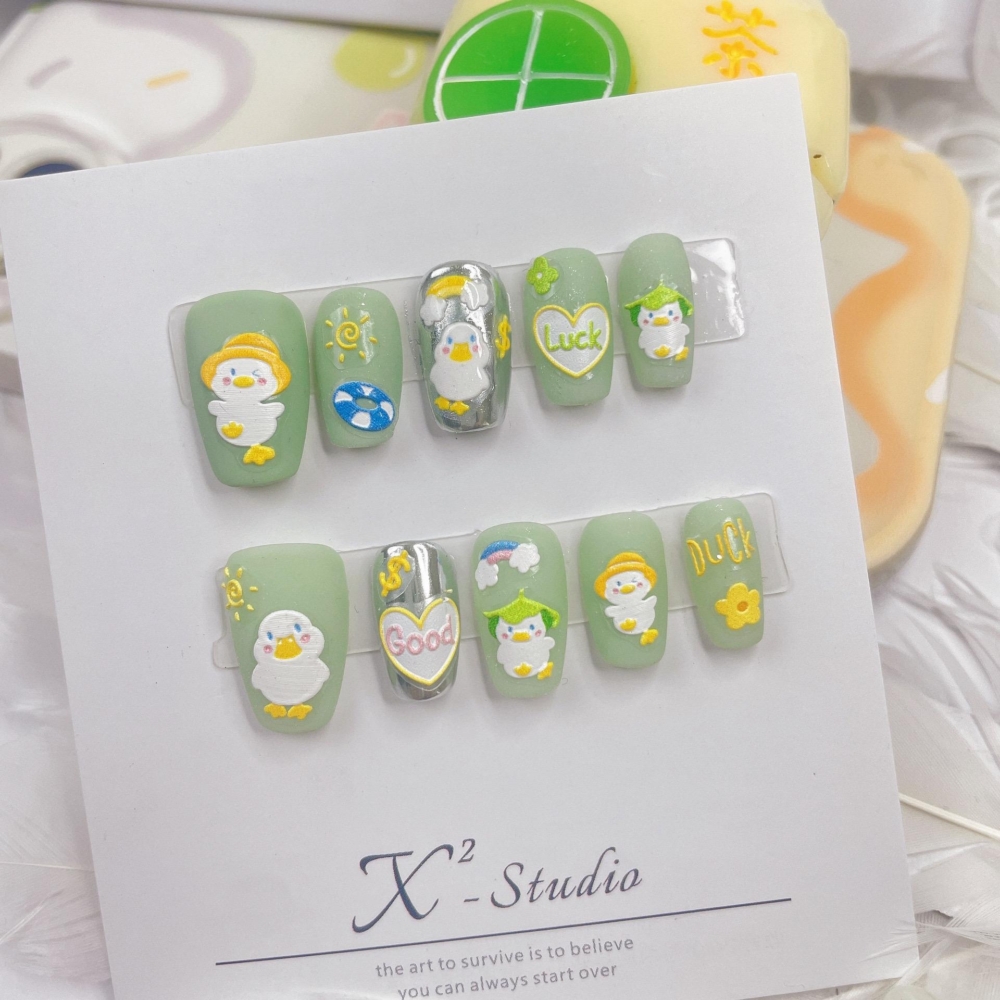 150+ Mẫu nail con vịt đáng yêu, Siêu Cute 3 Nail Ve Con Vit Tone Xanh Xinh Xan
