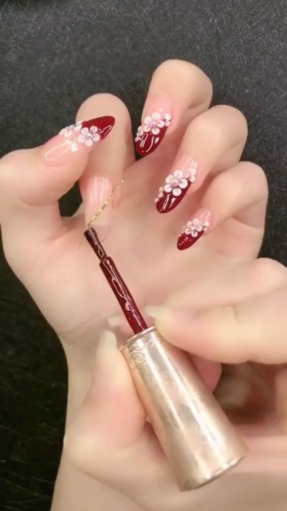 92+Mẫu nail màu đỏ rượu cá tính thu hút 8 Nail Dep Do