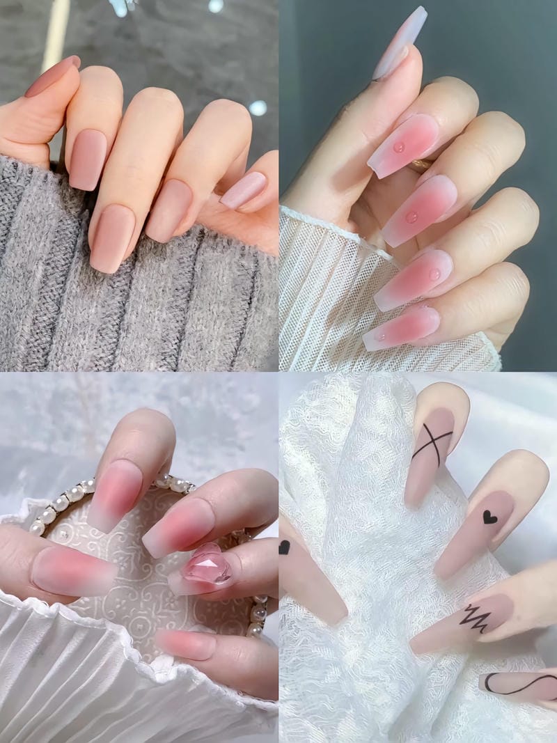 20 mẫu nail nhám cá tính, sang chảnh cho nàng hiện đại 1 Nhung Mau Nail Nham Tone Hong Xinh Xan