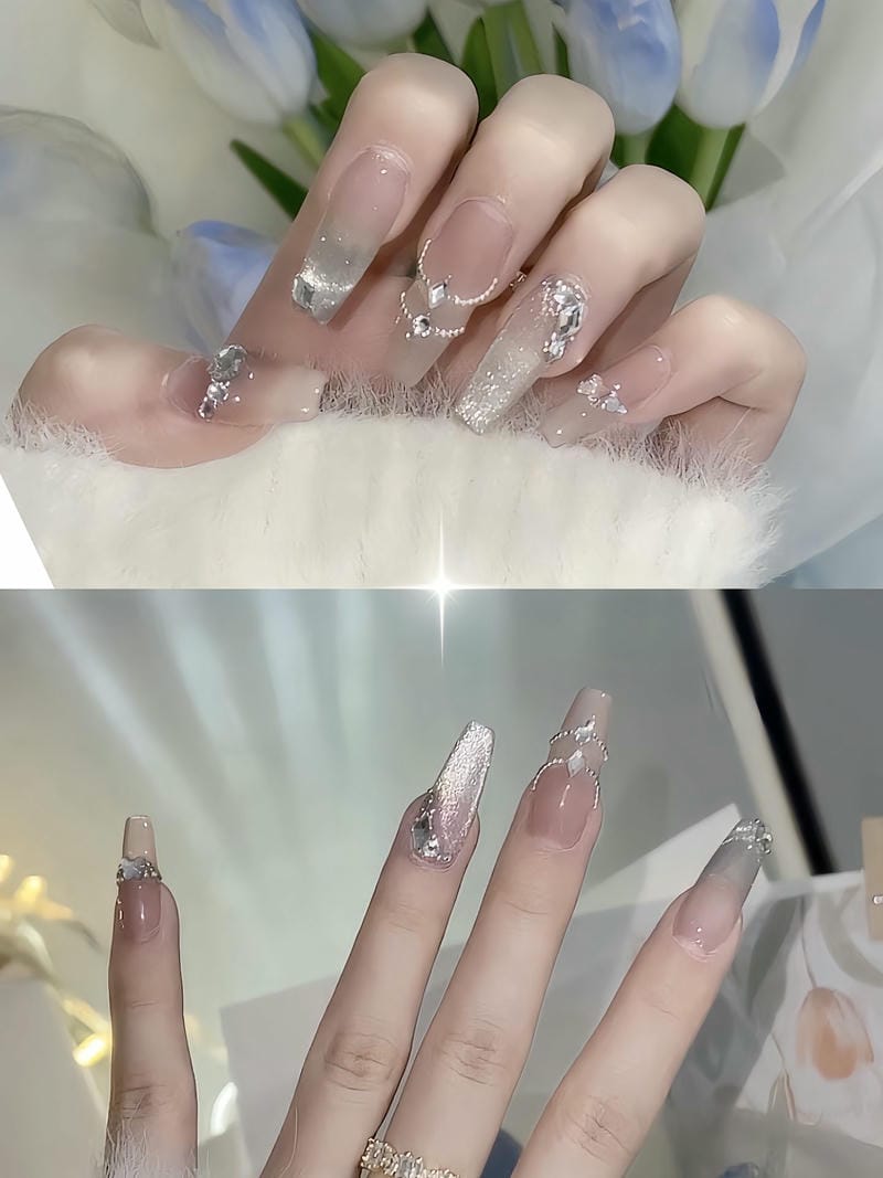 Mau Nail Nhu Bjac Ket Hop Dinh Da Nhe Nhang