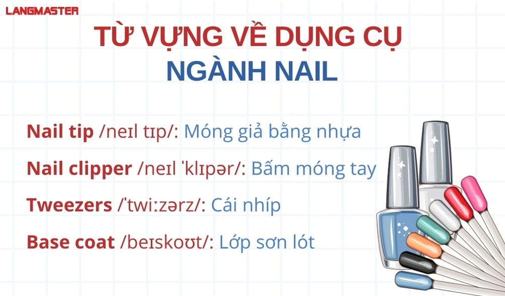 Bộ dụng cụ làm nail chuyên nghiệp cần biết từ vựng tiếng Anh