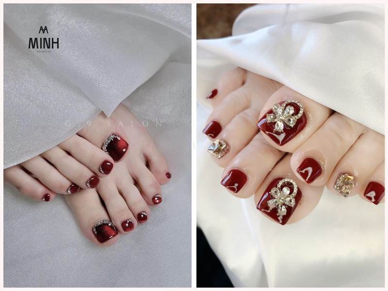 Bộ móng chân màu đỏ tươi tắn, tôn lên vẻ đẹp rạng rỡ của đôi chân