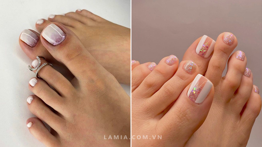 Bộ móng chân sơn gel đẹp ánh kim sang trọng cho làn da ngăm