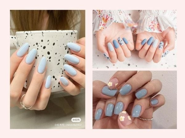 Bộ móng tay màu xanh da trời pastel nhẹ nhàng cho cô nàng da ngăm