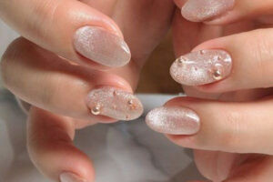 Bộ nail ánh kim bạc đính đá lấp lánh