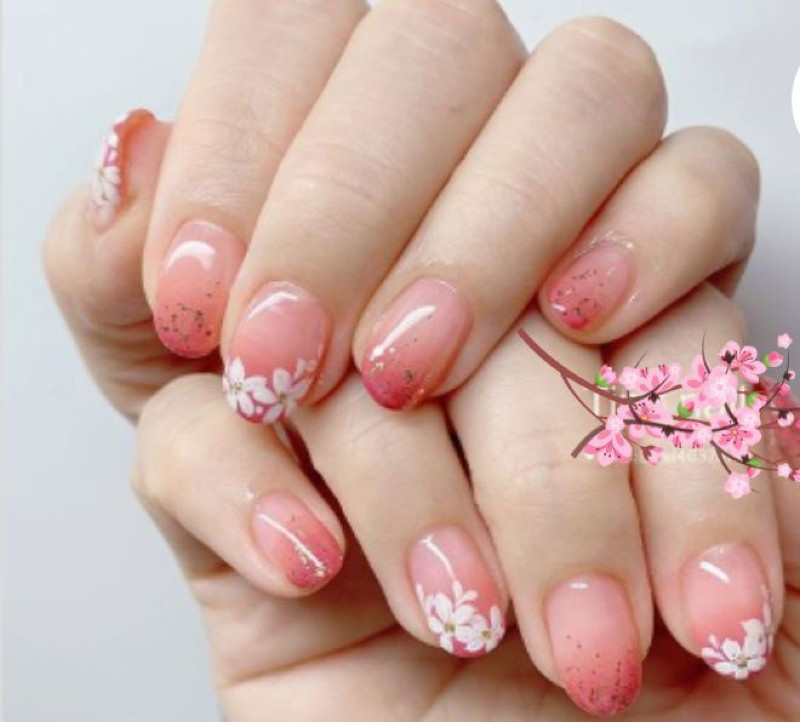 Bộ nail hoa anh đào hồng trắng tinh khôi