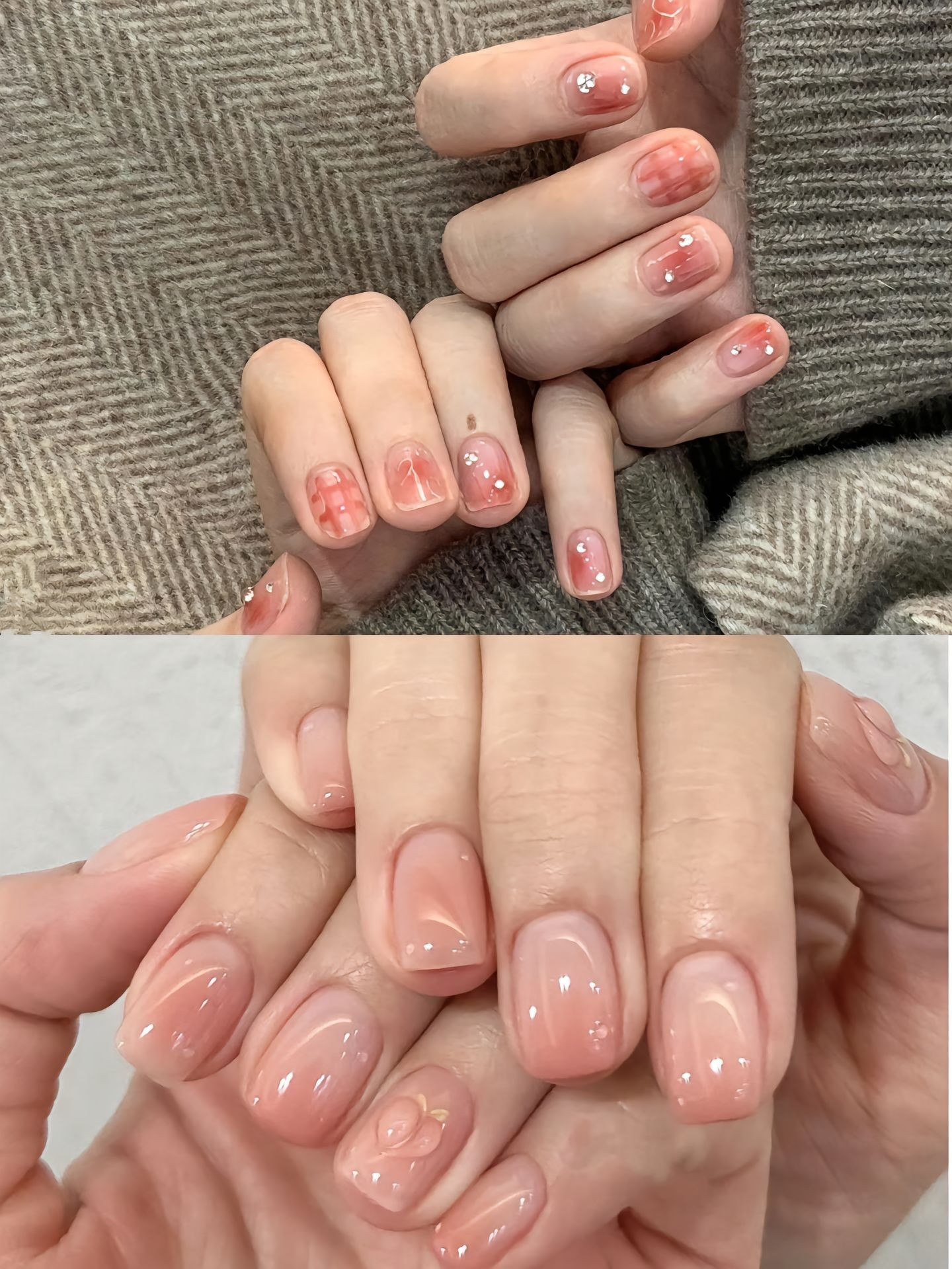 Bộ nail thạch anh hồng kẻ đẹp và năng động