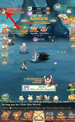 Bước 1 hướng dẫn nhập code game Mộng Tây Du: Nhấn vào biểu tượng avatar nhân vật.