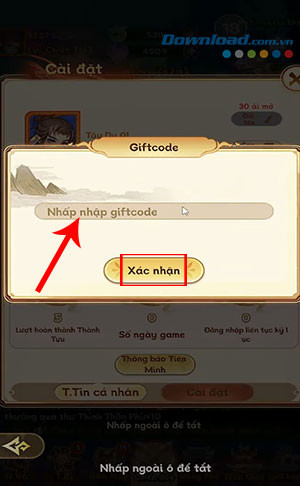 Bước 3 hướng dẫn nhập code game Mộng Tây Du: Nhập mã code và xác nhận để nhận quà.