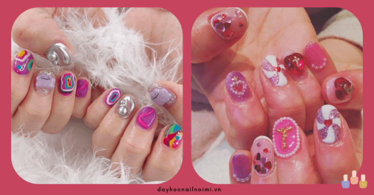Cá tính với nail hồng cánh sen cùng họa tiết nail độc đáo