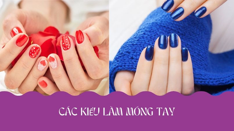 Các mẫu móng tay với hình dạng đa dạng như vuông, tròn, oval, cho thấy sự lựa chọn kiểu dáng ảnh hưởng đến thời gian hoàn thành