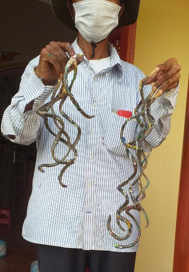 Cận cảnh bộ móng tay dài nhất Việt Nam của ông Lưu Công Huyền, đạt chiều dài ấn tượng.