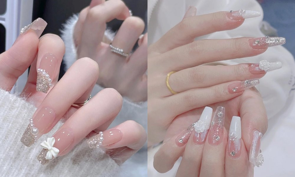 Kiểu móng tay đẹp 2024 đính đá lấp lánh, thời thượng