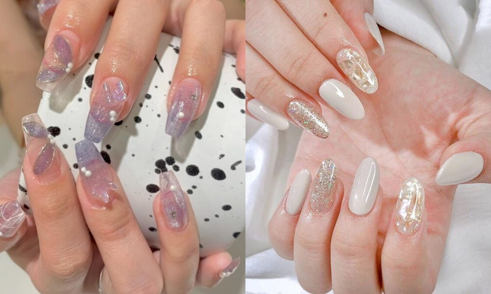 Kiểu móng tay đẹp 2024 kim tuyến lấp lánh, thu hút