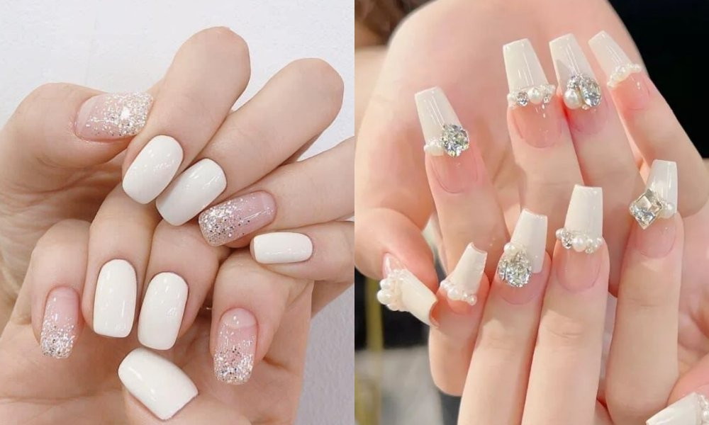 Kiểu móng tay đẹp 2024 màu trắng thanh lịch, nhẹ nhàng