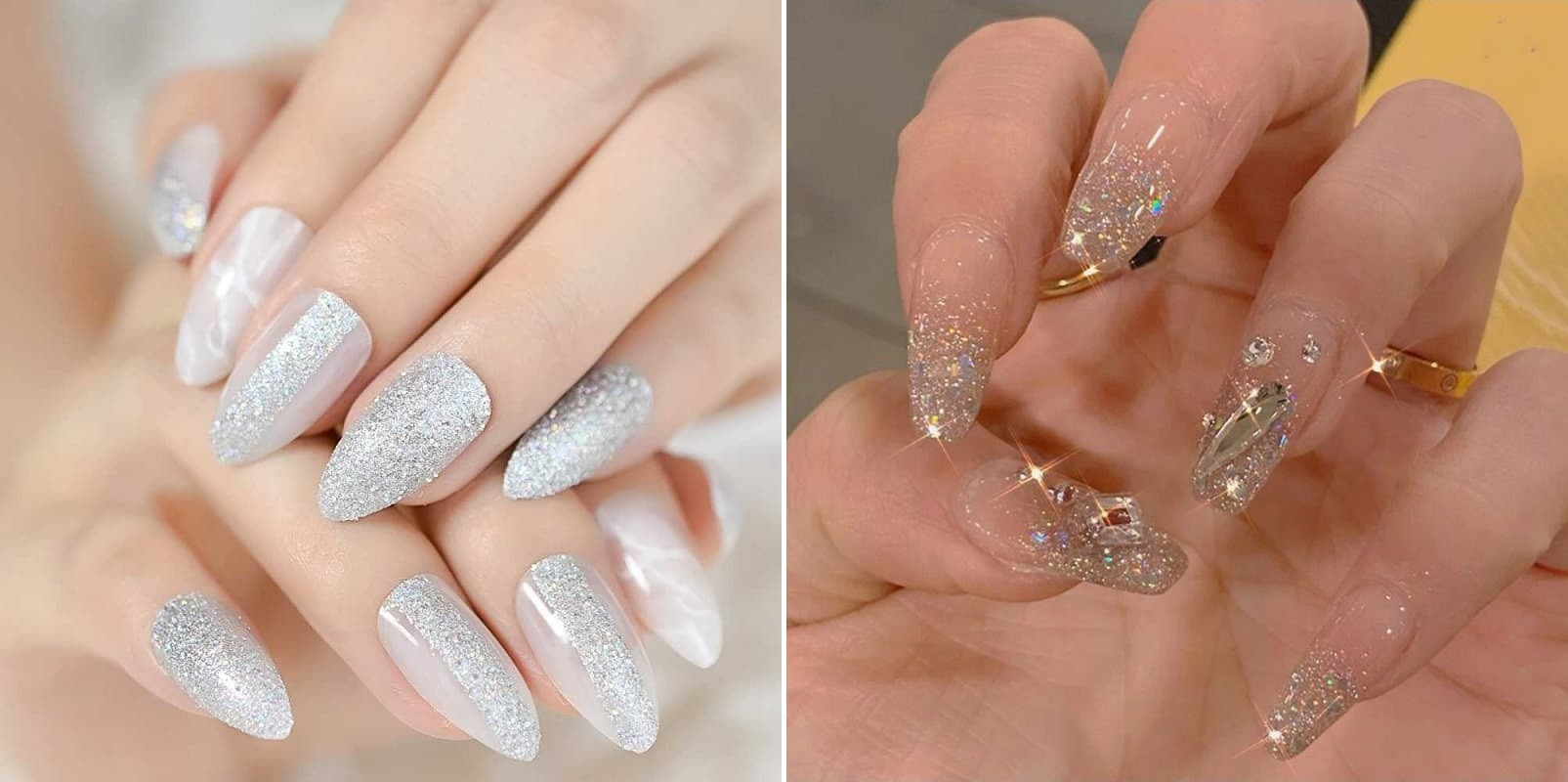 kiểu móng tay đẹp đơn giản kim tuyến