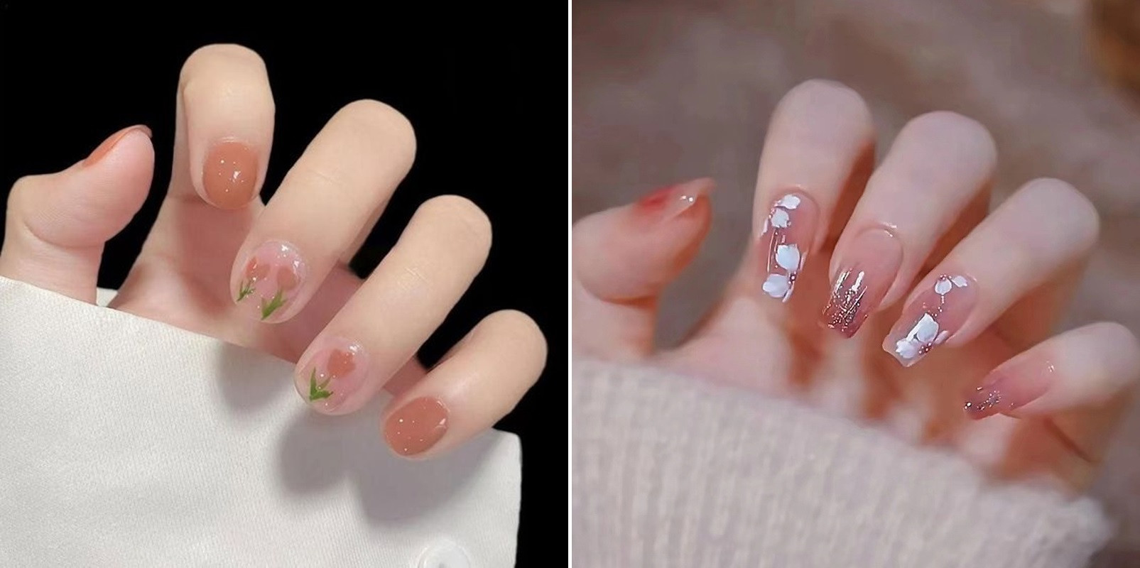 Kiểu móng tay đẹp vẽ hoa đơn giản, tinh tế cho cô nàng bánh bèo