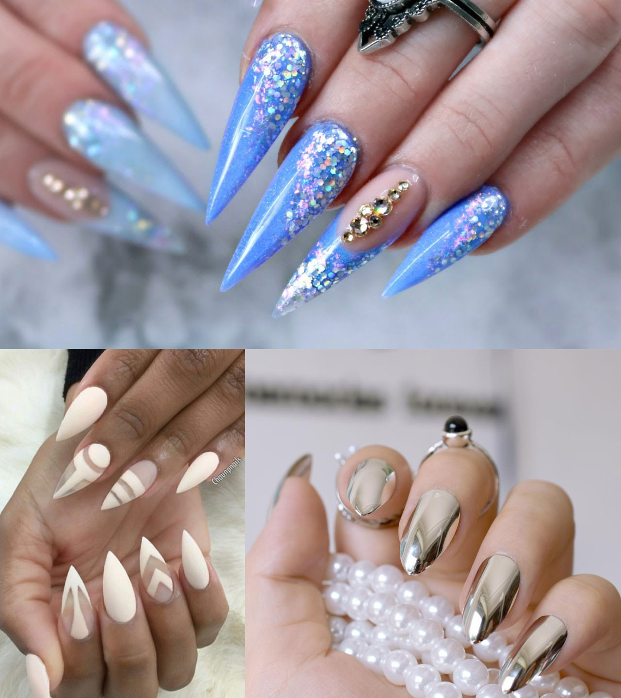 Kiểu móng tay nhọn Stiletto cho phép sáng tạo không giới hạn về độ dài và thiết kế