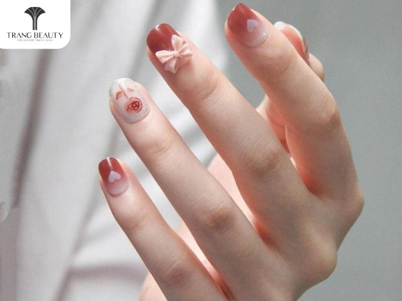 Kiểu móng tay nơ hồng chủ đề hoa hồng tinh tế
