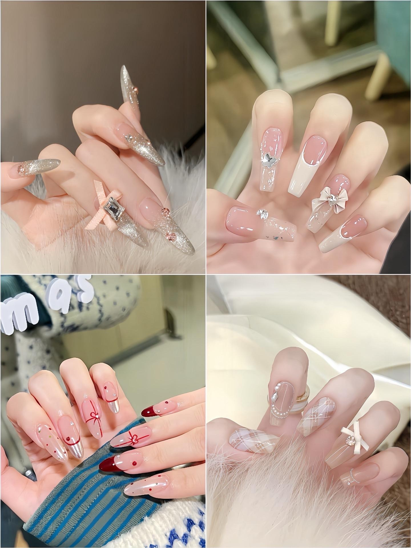 Kiểu nail tiểu thư đỏ ruby lấp lánh dự tiệc sang trọng