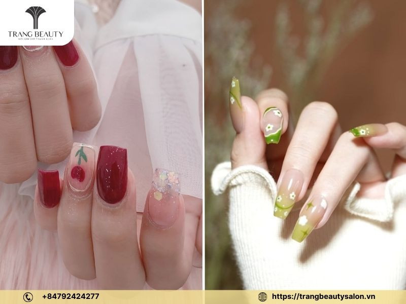 Kiểu nail vẽ hoa sơn phối màu đẹp mắt, ấn tượng