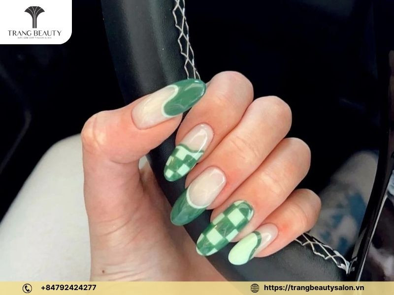 Kiểu sơn gel móng tay đẹp màu xanh cổ vịt