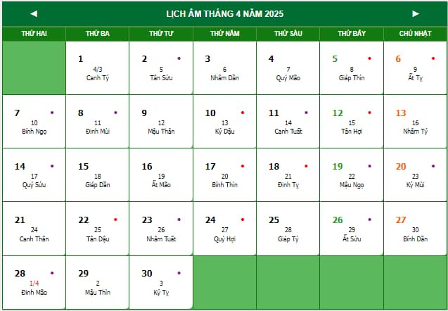 Lịch âm dương và các ngày tốt cắt móng tay tháng 4 2025 chi tiết