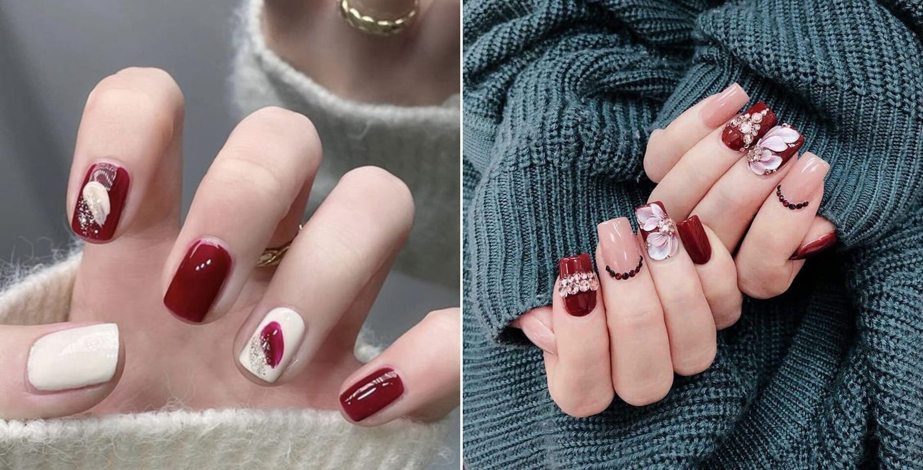 mẫu dán móng tay đẹp màu đỏ rượu vang