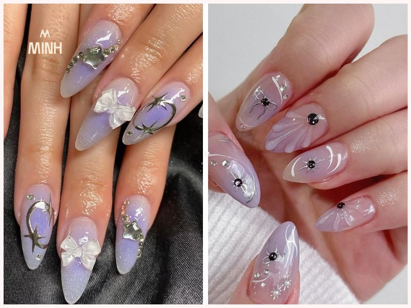 Mẫu màu thạch móng tay tím huyền bí, độc đáo
