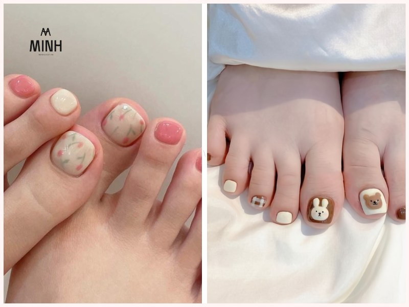 Mẫu móng chân đen đẹp được trang trí bằng họa tiết nghệ thuật sáng tạo